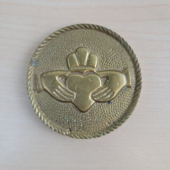 Brass Irish Claddagh | Authentic Vintage Decor | Friendship Gift - Picture 1 of 9